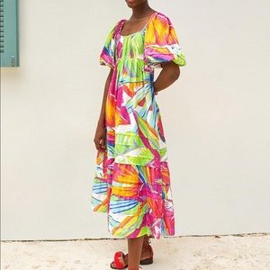 NWT Farm Rio Rainbow Leaves Open Back Midi Dress XS